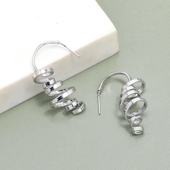 Any 2/$20! Silver Spiral Geometric Stud Earrings - Picture 2 of 6